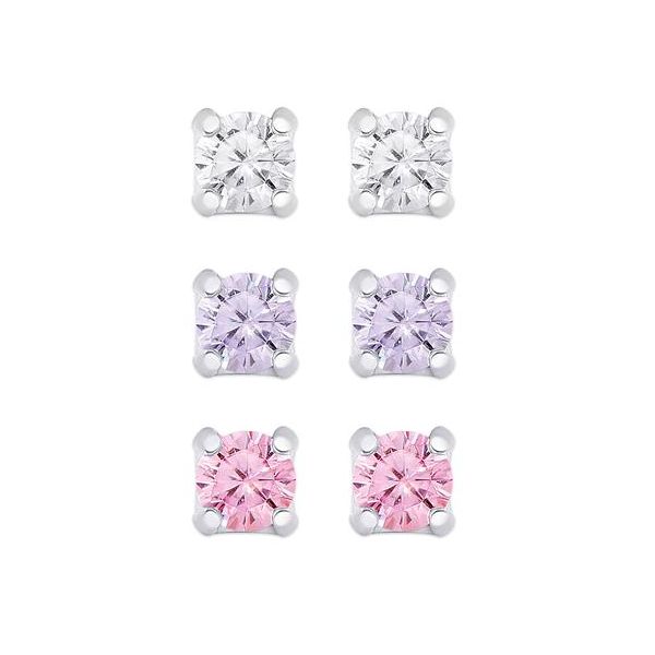 Child's set of 3 CZ studs - white, purple and pink Carroll's Jewelers Doylestown, PA