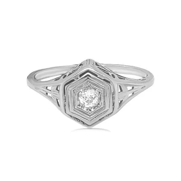 14K Mid- Century Modern Mine cut Engmt. Ring - Estate Goldmart Jewelers Redding, CA