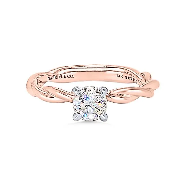 14K FoF Diamond Twist Band Engmt. Ring by Gabriel & Co. Goldmart Jewelers Redding, CA