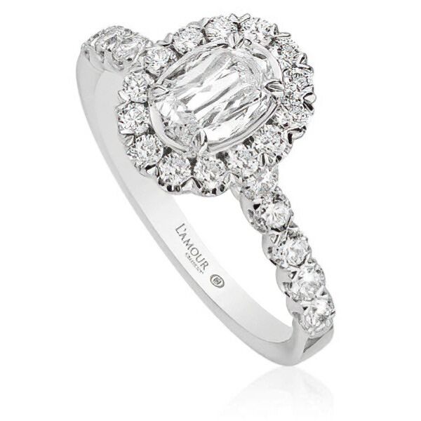 18K Crisscut Oval Halo Engmt. Ring by Christopher Designs Goldmart Jewelers Redding, CA