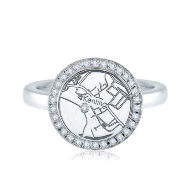 Customizable Diamond Halo Circle Map Ring by A. Jaffe Goldmart Jewelers Redding, CA