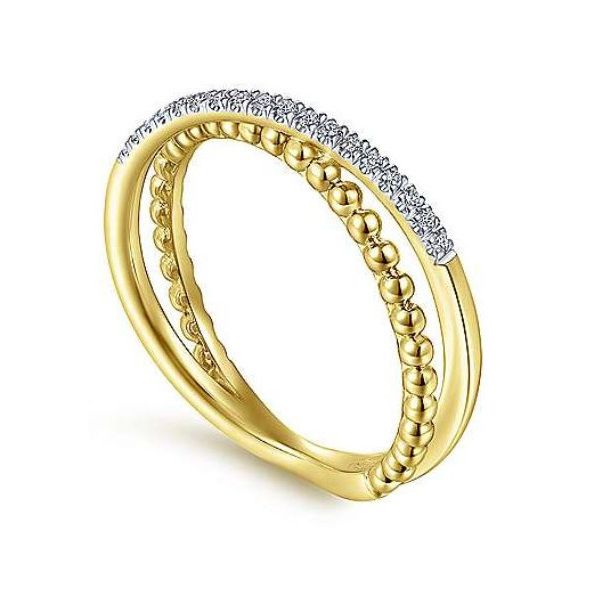 14K Beaded Pave Criss Cross Fashion Ring by Gabriel Goldmart Jewelers Redding, CA