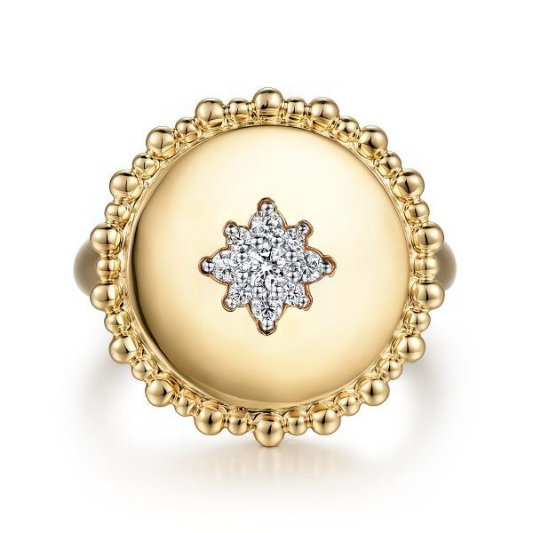 14K Diamond Star Signet Bujukan Ring by Gabriel & Co. Goldmart Jewelers Redding, CA