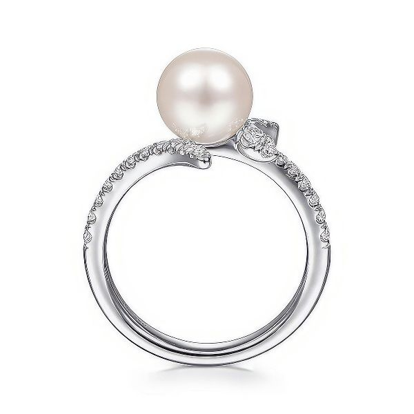 14K Pearl & Diamond Leaf Fashion Ring by Gabriel & Co. Image 2 Goldmart Jewelers Redding, CA