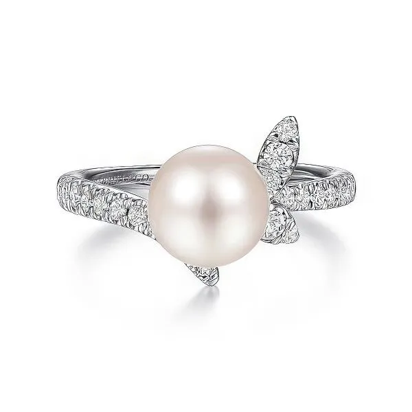 14K Pearl & Diamond Leaf Fashion Ring by Gabriel & Co. Goldmart Jewelers Redding, CA