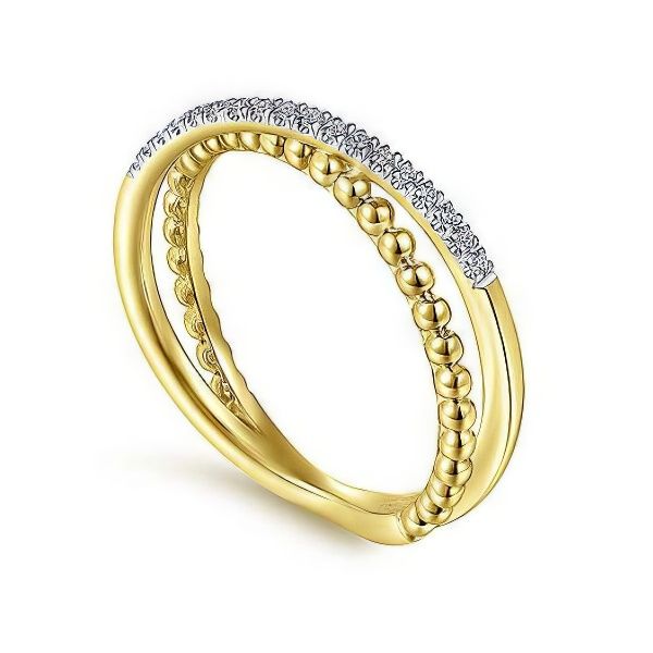 14K Beaded Pavé Criss Cross Fashion Ring by Gabriel & Co. Goldmart Jewelers Redding, CA