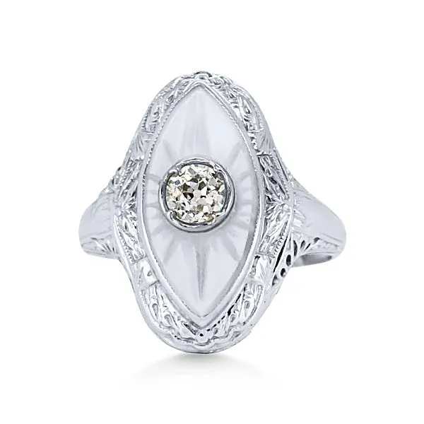 18K Art Deco Diamond & Camphor Glass Ring - Estate Goldmart Jewelers Redding, CA