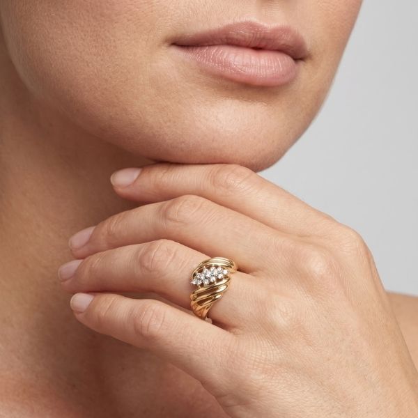 14K Yellow Gold Round Diamond Cluster Ring Image 3 Goldmart Jewelers Redding, CA