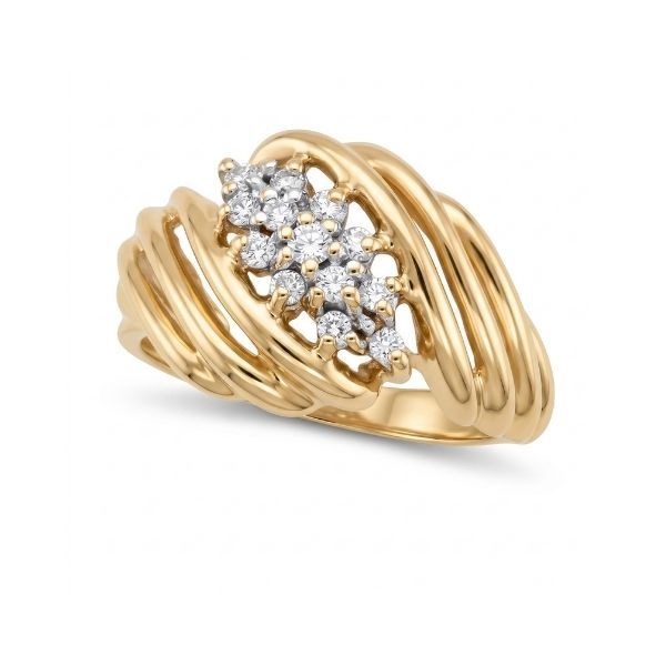14K Yellow Gold Round Diamond Cluster Ring Goldmart Jewelers Redding, CA