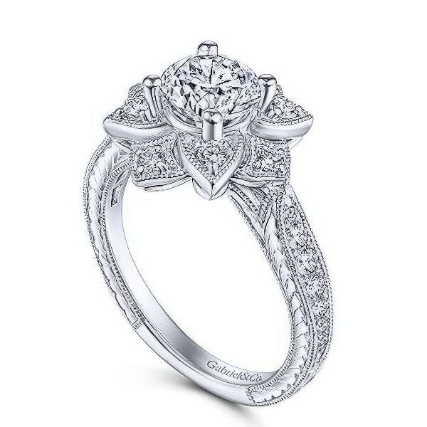 14K Vintage Style Floral Engagement Ring by Gabriel Goldmart Jewelers Redding, CA