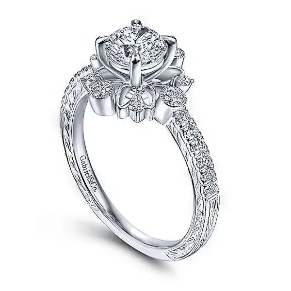 14K Diamond Halo Diamond Engmt. Ring by Gabriel & Co. Goldmart Jewelers Redding, CA