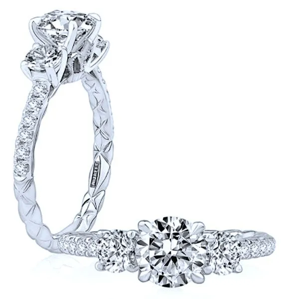 18K three Gem Engagement Ring by A.Jaffe Goldmart Jewelers Redding, CA