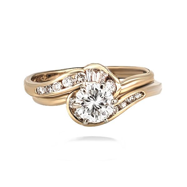 14K Retro Diamond Bypass Wedding Set - Estate Goldmart Jewelers Redding, CA