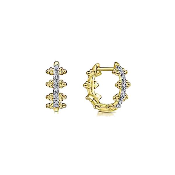 14K Beaded Pavé Huggie Hoop Earrings by Gabriel Goldmart Jewelers Redding, CA