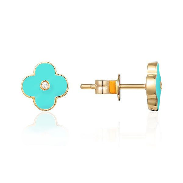 14K Flower Turquoise Enamel Button Earrings by Luvente Goldmart Jewelers Redding, CA