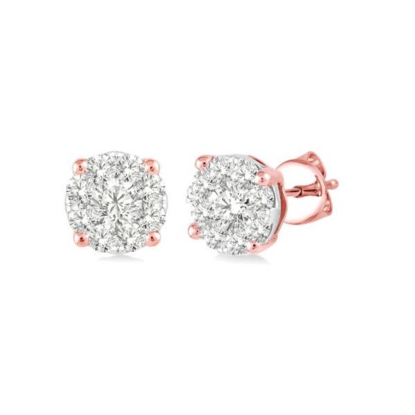 14K Rose/White Halo Button Earrings by ASHI Goldmart Jewelers Redding, CA