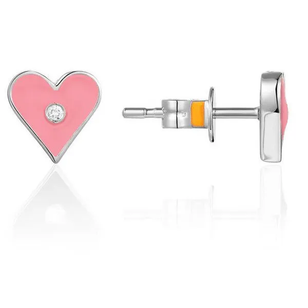 14K Pink Enameled Heart Stud Earrings by Luvente Goldmart Jewelers Redding, CA