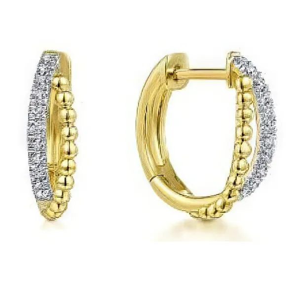 14K Twisted Pavé Huggie Hoop Earrings by Gabriel & Co. Goldmart Jewelers Redding, CA