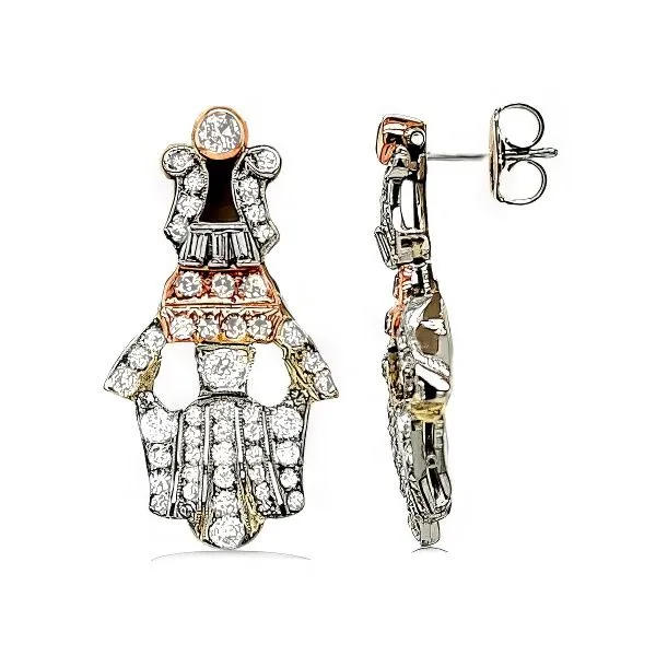 Platinum 18K Art Deco Champagne Diamonds Earrings - Estate Goldmart Jewelers Redding, CA