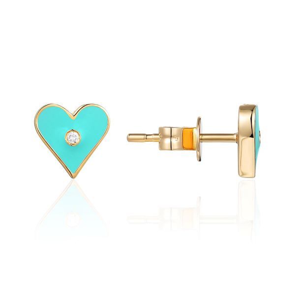 14K Heart Turquoise Enamel Earrings by Luvente Goldmart Jewelers Redding, CA