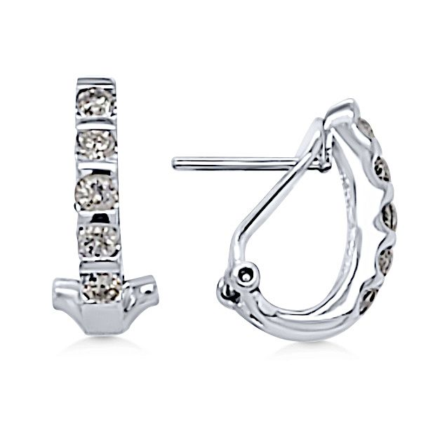 14K Mid-Century Modern Diamond Huggie Earrings - Estate Goldmart Jewelers Redding, CA