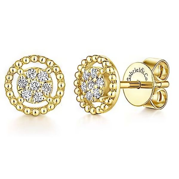14K Beaded Round Frame Earrings by Gabriel & Co. Goldmart Jewelers Redding, CA