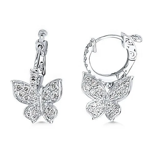 14K Diamond Small Hoop Butterfly Earrings - GM Goldmart Jewelers Redding, CA