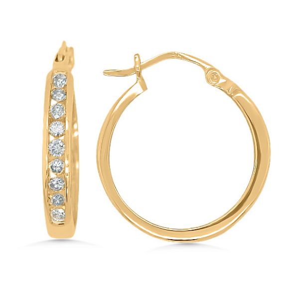 14K Medium Hoop Diamond Earrings - Estate Goldmart Jewelers Redding, CA