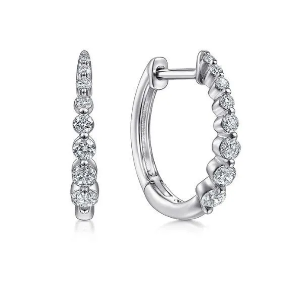 14K Round Diamond Classic Huggie Earrings by Gabriel Goldmart Jewelers Redding, CA