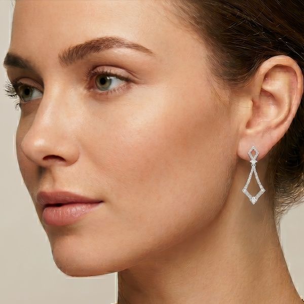 14K White Gold Diamond Dangle Earrings Image 2 Goldmart Jewelers Redding, CA