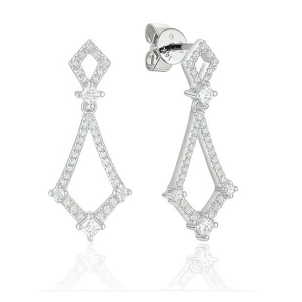 14K White Gold Diamond Dangle Earrings Goldmart Jewelers Redding, CA