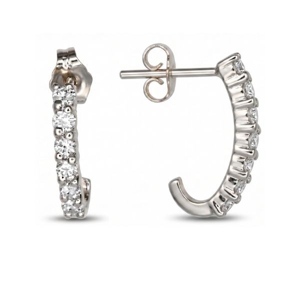 14K White Gold Estate Diamond Half Hoop Earrings Goldmart Jewelers Redding, CA