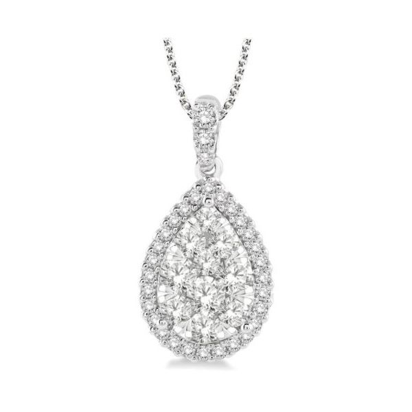 14K 18” Diamond Bail Halo Pear style Pendant by ASHI Goldmart Jewelers Redding, CA