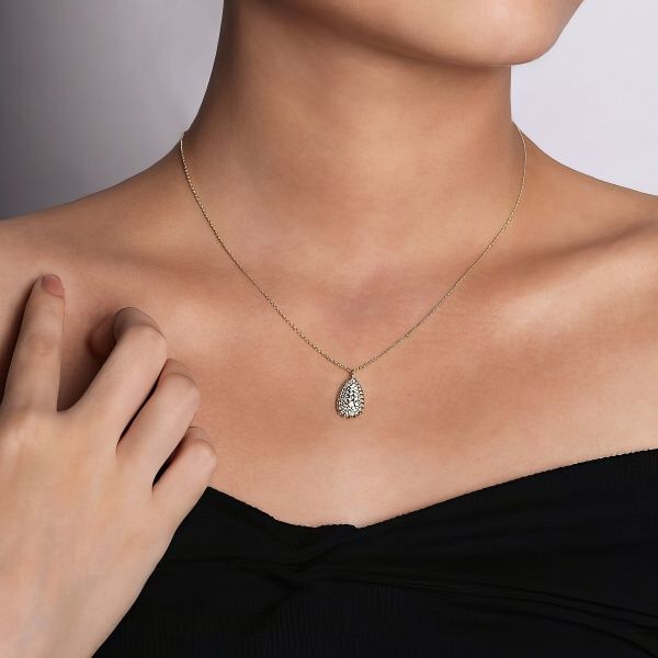 14K Teardrop Diamond Pave Bujukan Pendant by Gabriel & Co. Image 2 Goldmart Jewelers Redding, CA