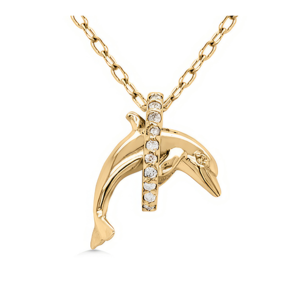 14K Mid-century Modern Diamond Dolphin Pendant - Estate Goldmart Jewelers Redding, CA