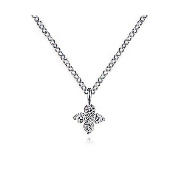 14K 17.5” Diamond Flower Shape Pendant by Gabriel & Co. Goldmart Jewelers Redding, CA