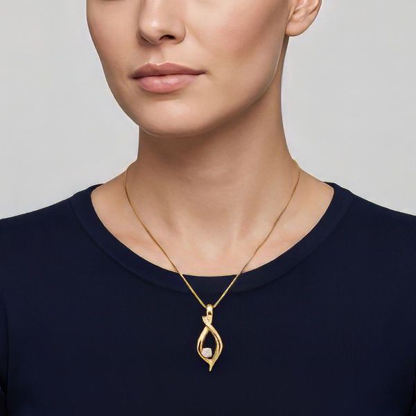 14K Yellow Gold Estate Diamond Swirl Pendant Image 2 Goldmart Jewelers Redding, CA