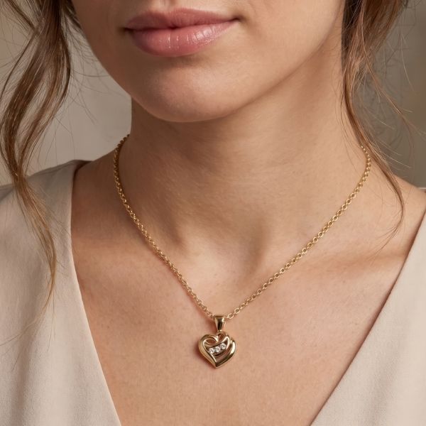 14K Yellow Gold Estate Heart Diamond Pendant Image 2 Goldmart Jewelers Redding, CA