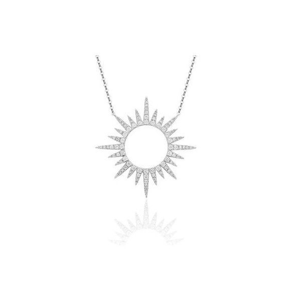 14K Sunburst Circle adjustable Diamond Necklace by Luvente Goldmart Jewelers Redding, CA