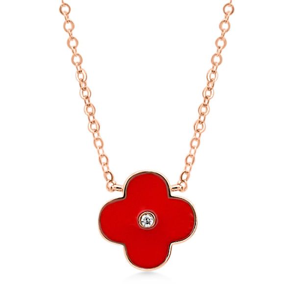 14K Stationed Red Flower Enamel Necklace by Luvente Goldmart Jewelers Redding, CA