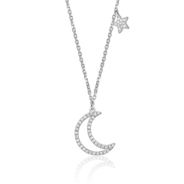 14K Adjustable Moon And Star Stationed Necklace by Luvente Goldmart Jewelers Redding, CA