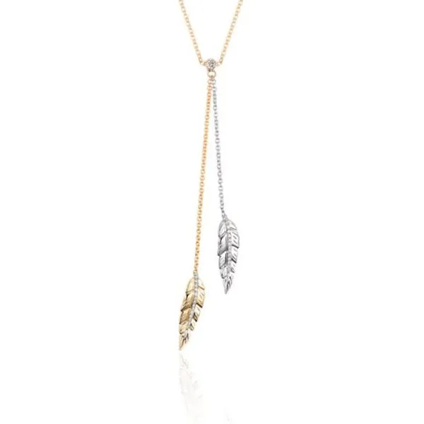 14K Two Feathers Lariat Style Necklace by Luvente Goldmart Jewelers Redding, CA