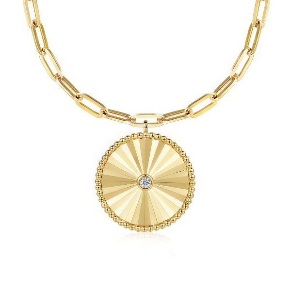 14K 18” Diamond Medallion Necklace by Gabriel & Co. Goldmart Jewelers Redding, CA