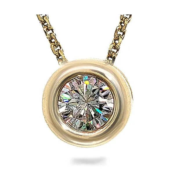 14K FoF Diamond Bezel Solitaire Necklace - GM Signature Goldmart Jewelers Redding, CA
