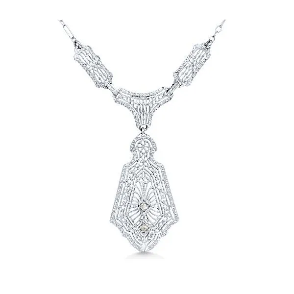 14K 15” Art Deco Diamond Necklace - Estate Goldmart Jewelers Redding, CA