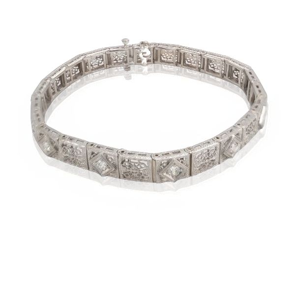 14K White Gold Art Deco Diamond Bracelet Goldmart Jewelers Redding, CA