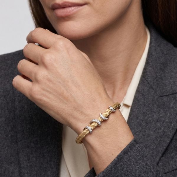 14K Yellow Gold Estate Etched Diamond Bangle Bracelet Image 2 Goldmart Jewelers Redding, CA