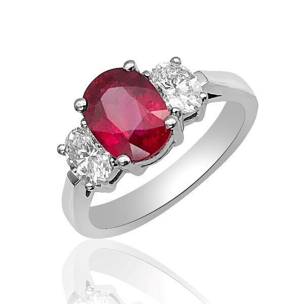 Platinum 3 Gem Ruby Ring by Eichhorn Goldmart Jewelers Redding, CA