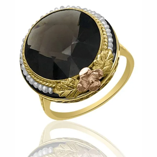 14K Mid-Century Smoky Quartz & Seed Pearl Ring - Estate Goldmart Jewelers Redding, CA
