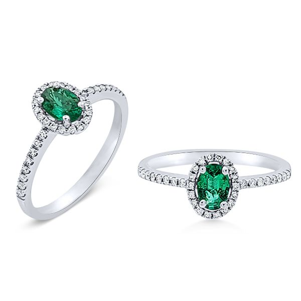 18K Emerald & Diamond Halo Fashion Ring - GM Signature Goldmart Jewelers Redding, CA